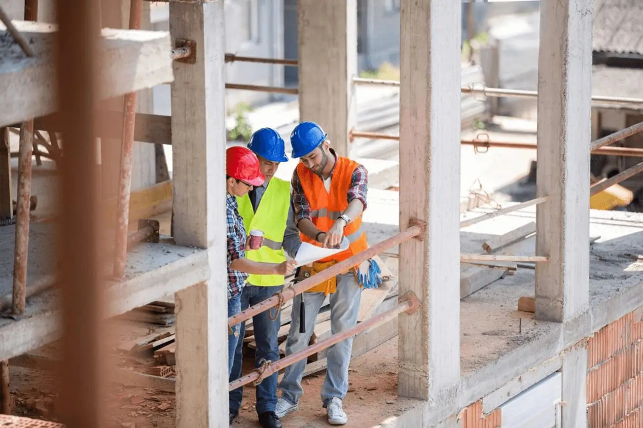 Young architect give suggestion to colleagues at construction site